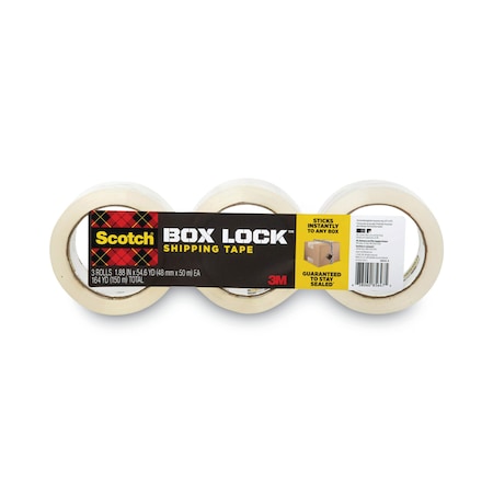 Box Lock Shipping Packaging Tape, 3 In. Core, 1.88 In. X 54.6 Yds, Clear, PK3, 3PK